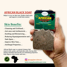 Load image into Gallery viewer, 100% Natural African Black Soap Face and Body: Helps to even out skin, reduce dark spots, and improve overall skin texture.
Skin Benefits: Cleansing and Exfoliating- Antibacterial and Antifungal- Improves Skin Tone and Texture- Moisturizing and Soothing- Reduces Acne Blemishes- Treats Eczema and psoriasis- Protects Against Free Radicals. (100ml)
